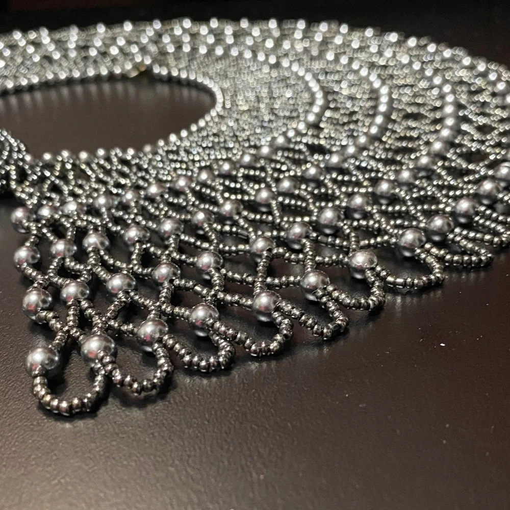 Elegant Brownstone vintage grey breaded collar Necklace